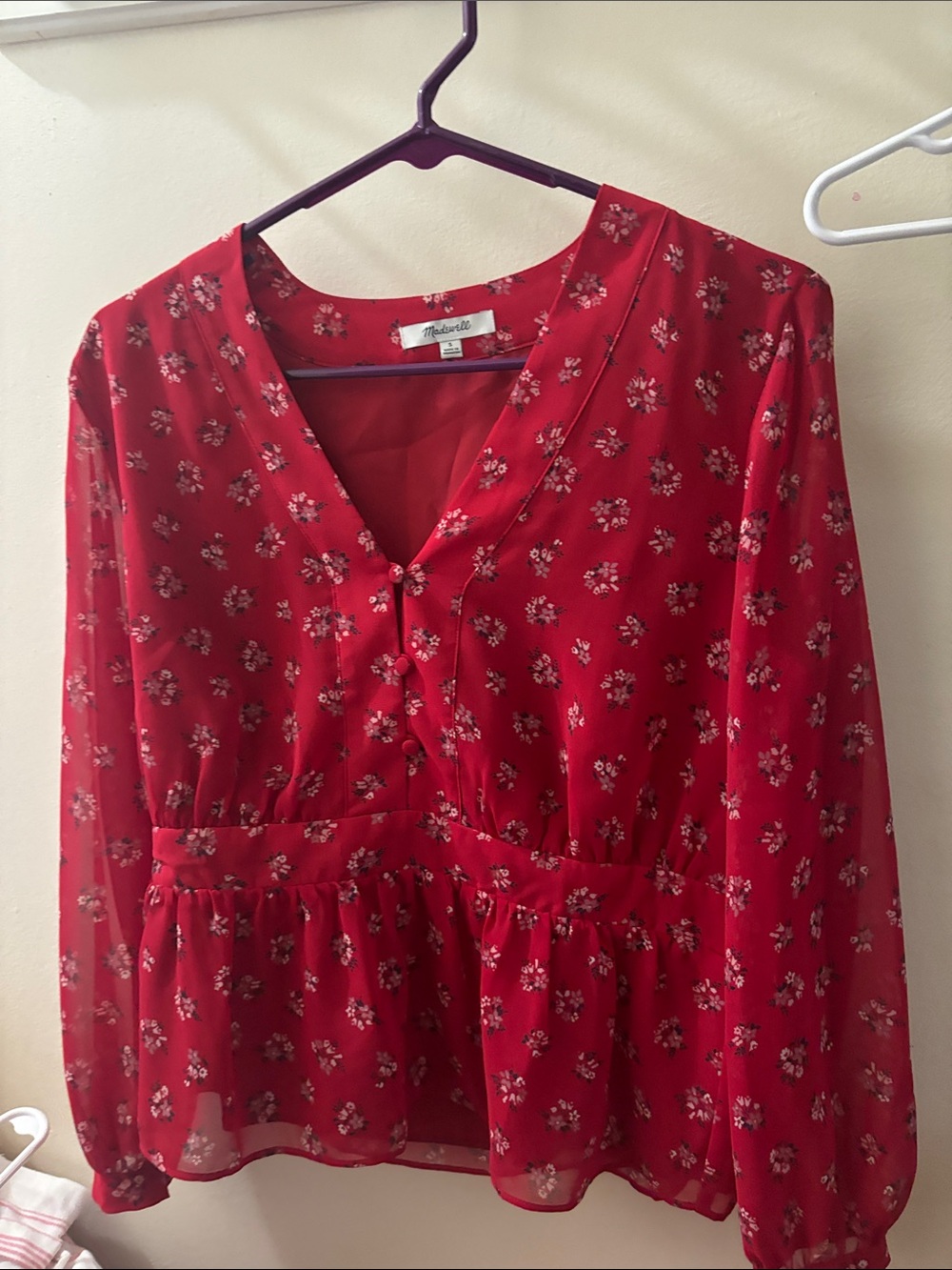 Madewell Red Floral Button-Front Blouse